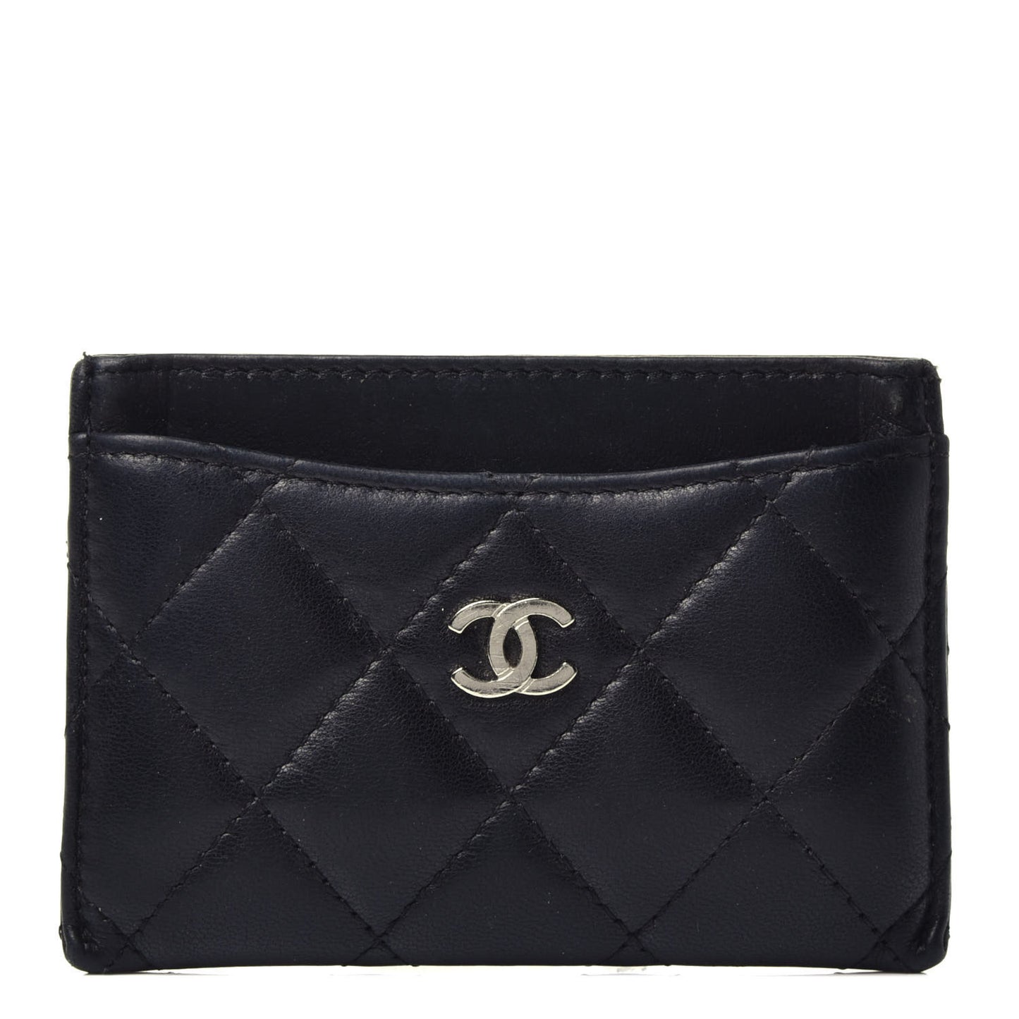 Lambskin Quilted Card Holder Black
