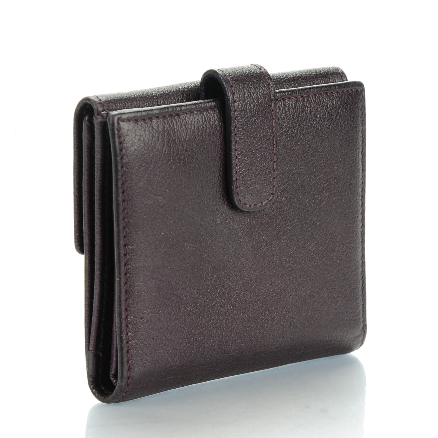 Glazed Goatskin Camellia Embossed French Flap Wallet Purple