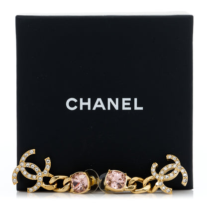Chanel Glass Crystal CC Chain Drop Earrings Pink Gold 5 of 5