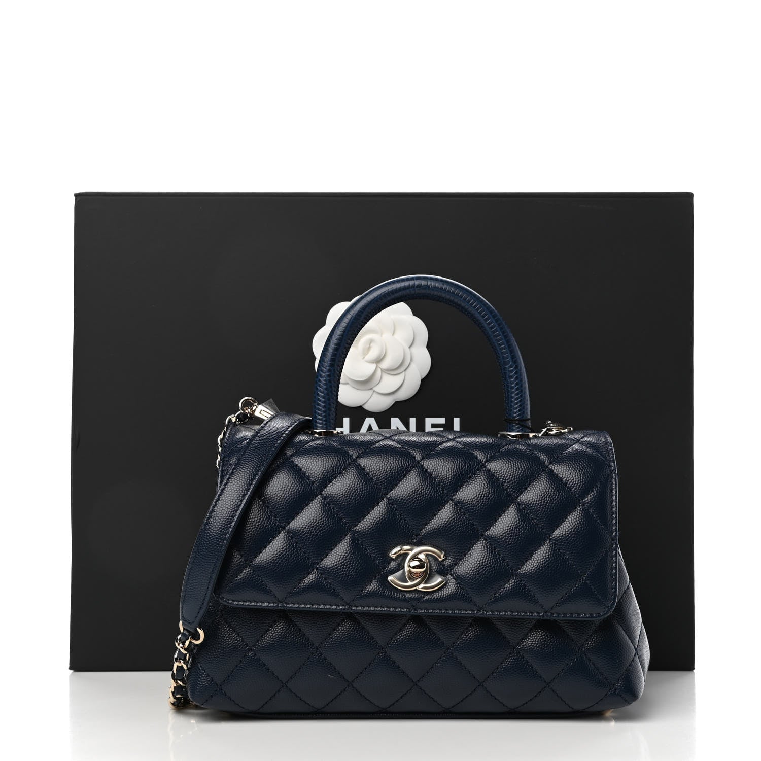 Chanel Caviar Quilted Lizard Embossed Mini Coco Handle Flap Navy Blue 10 of 10