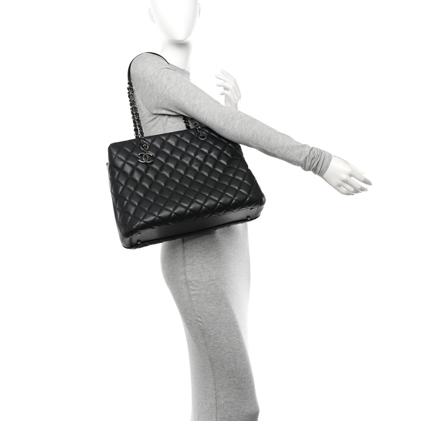 Caviar Quilted City Shopping Tote Black