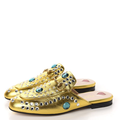 Gucci Metallic Nappa Crystal Womens Princetown Slippers 37.5 Gold 3 of 10