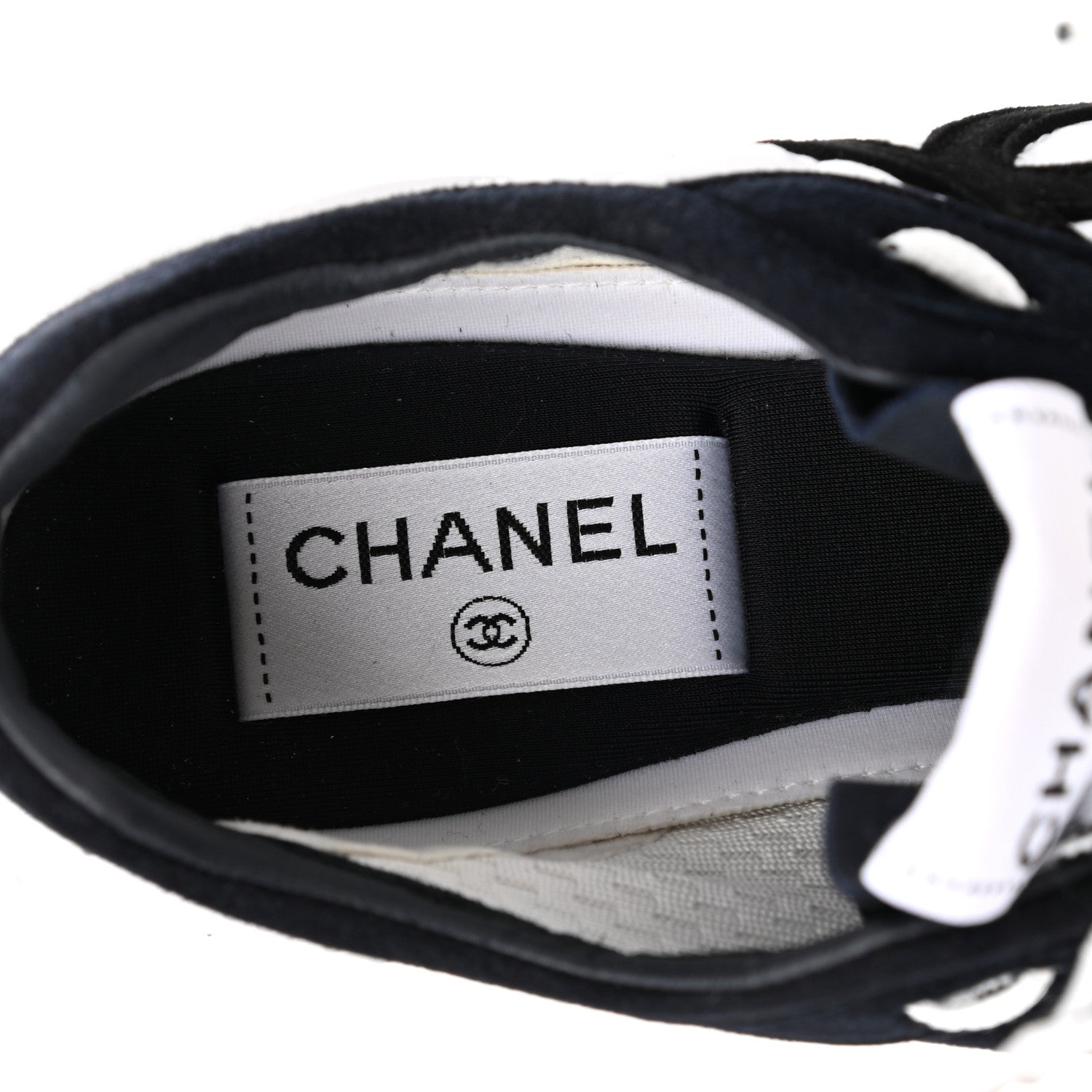 Chanel Suede Perforated Womens CC Sneakers 35.5 Black White 7 of 9