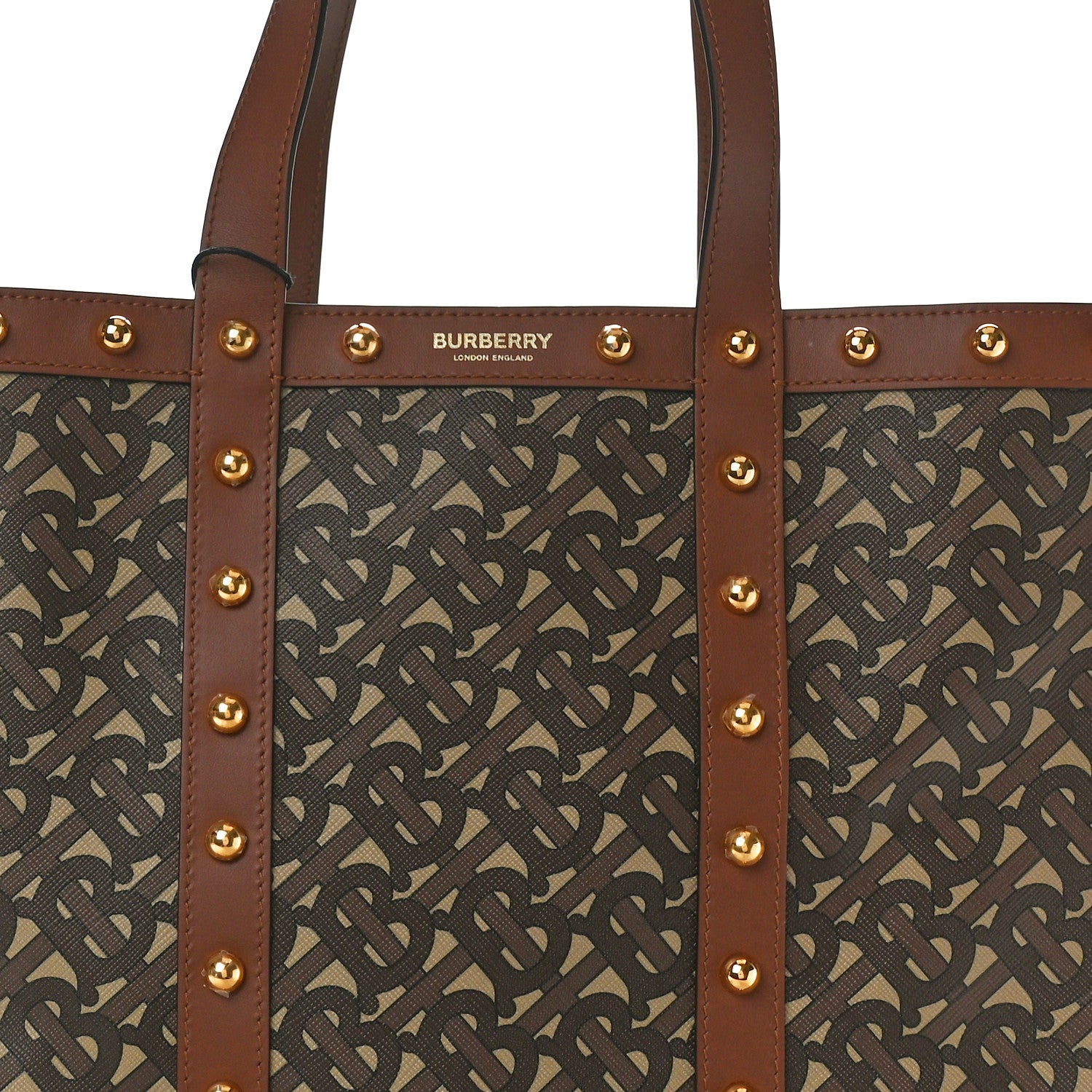 Burberry E-Canvas Monogram Studded Small Book Tote Tan Tan 7 of 10