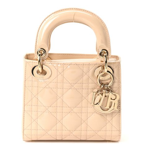 Patent Cannage Mini Lady Dior Beige