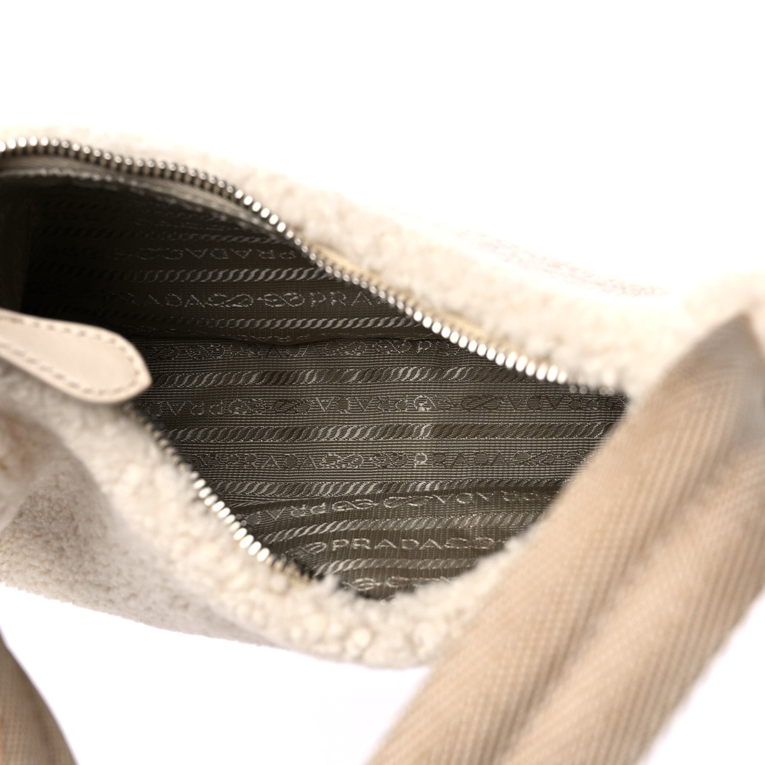 Prada Shearling Mini Re-Edition 2000 Bag Ecru 5 of 10