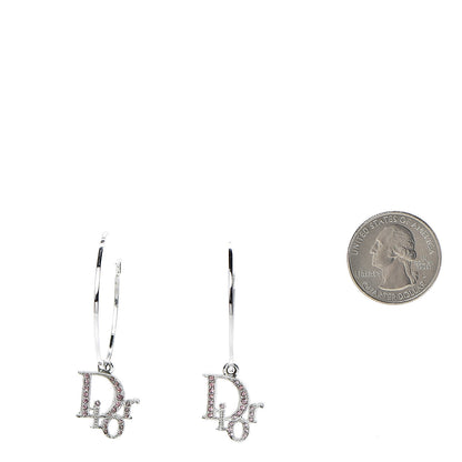 Christian Dior Crystal Logo Hoop Earrings Silver 2 of 6