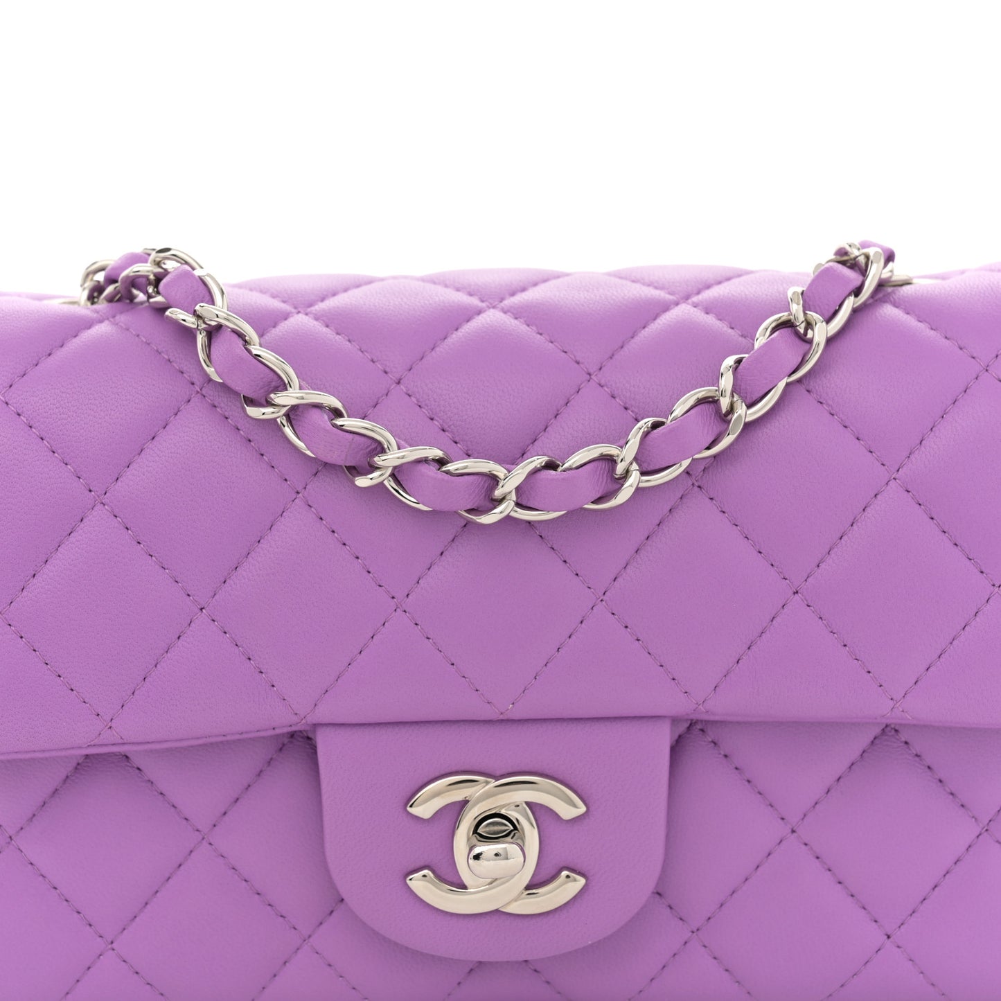 Lambskin Quilted Mini Rectangular Flap Purple