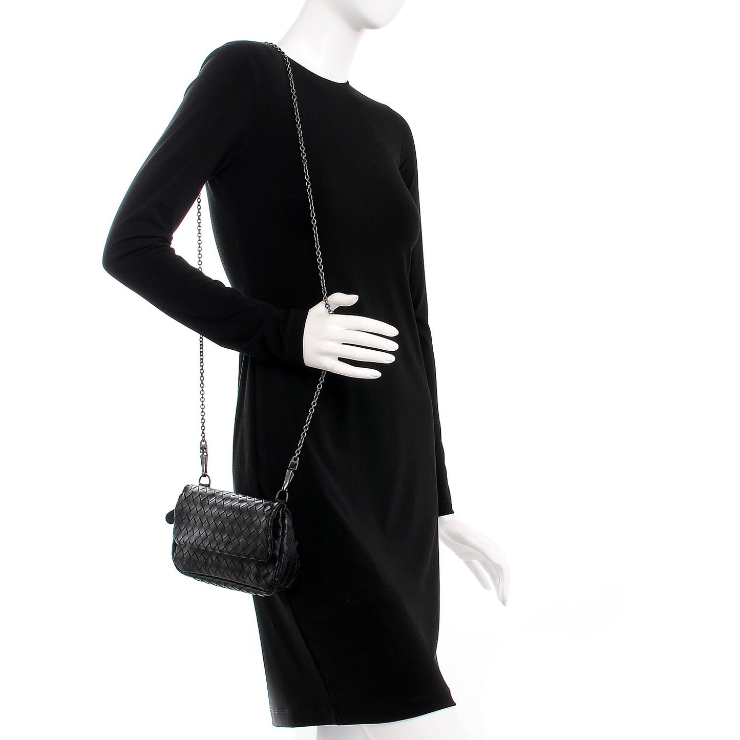 Nappa Intrecciato Small Chain Crossbody Black