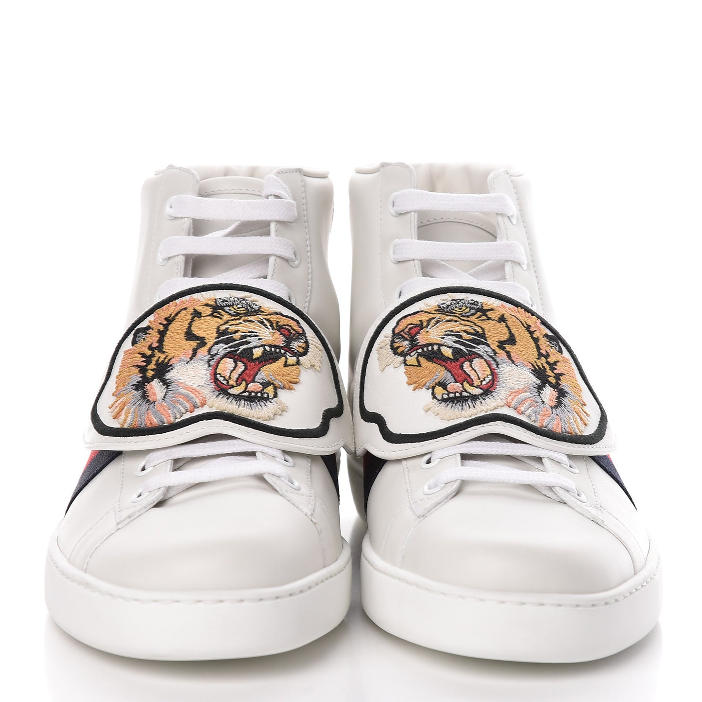 Calfskin Ayers Web Tiger Removable Patches Mens Ace High Top Sneakers 11 White