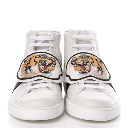 Gucci Calfskin Ayers Web Tiger Removable Patches Mens Ace High Top Sneakers 11 White 2 of 10