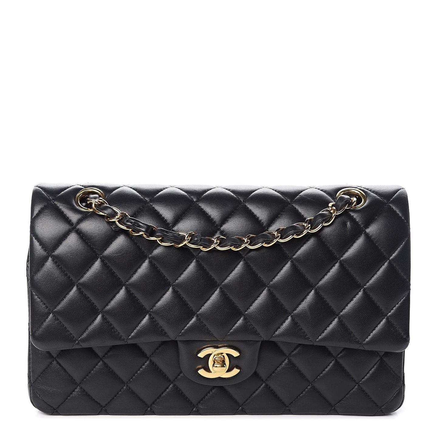 Lambskin Quilted Medium Double Flap Black