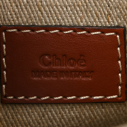 Chloe Cotton Calfskin Small Woody Ribbon Tote With Strap White Brown 6 of 10