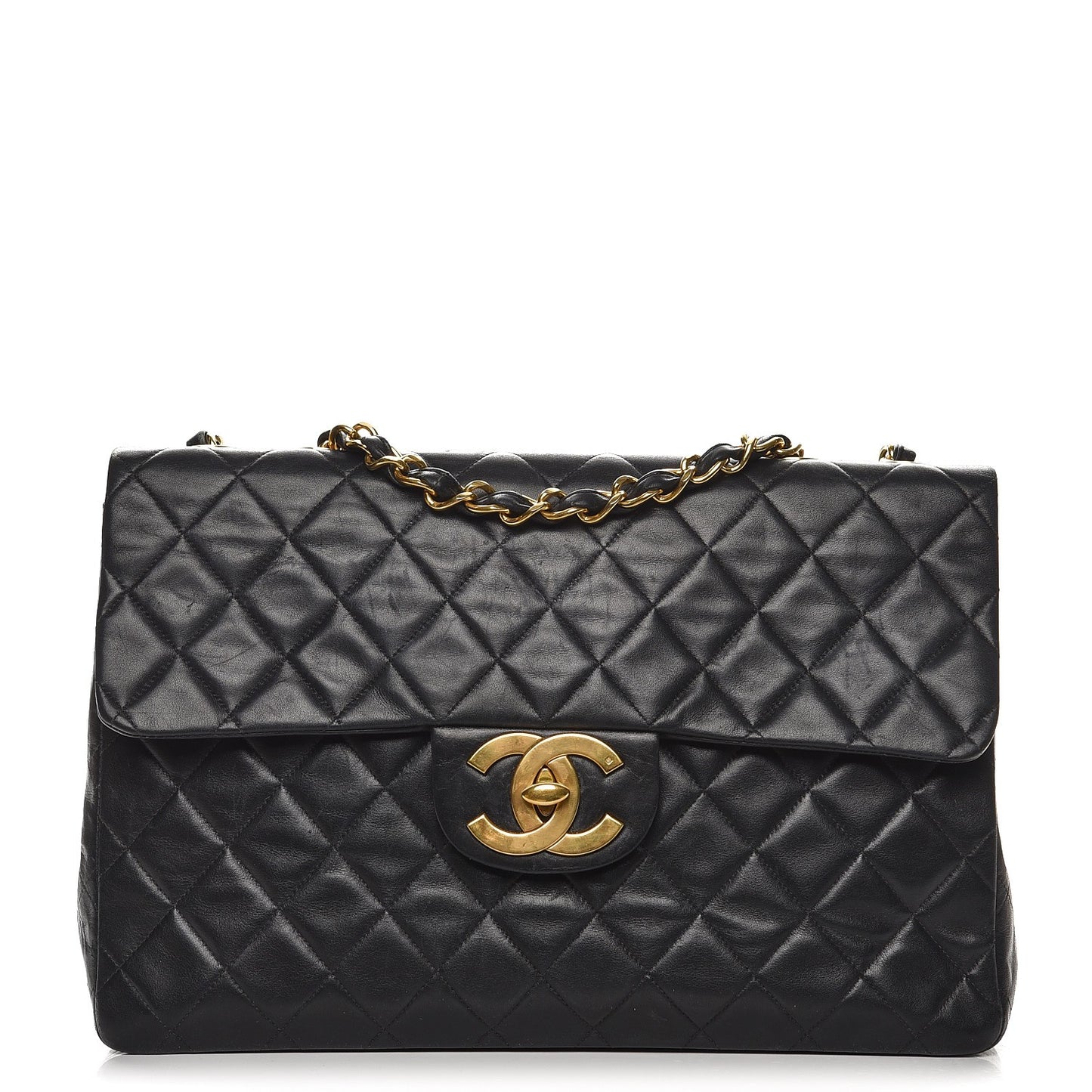 Lambskin Quilted XL Jumbo Single Flap Black