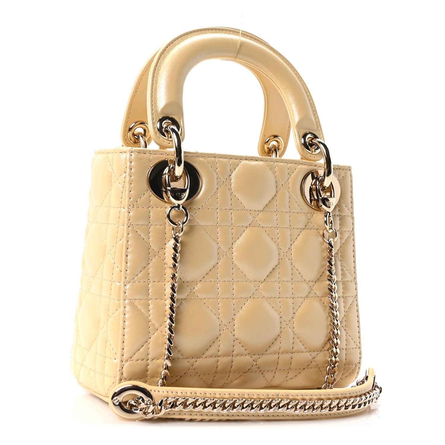 Christian Dior Iridescent Metallic Lambskin Cannage Mini Lady Dior Soft Yellow 3 of 10