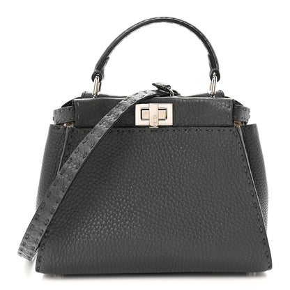 Fendi Cuoio Romano Selleria Bi-Color Mini Peekaboo Iconic Satchel Asfalto Latte 1 of 10