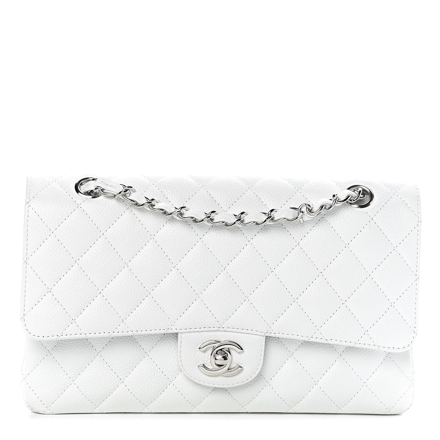 Caviar Quilted Medium Double Flap White