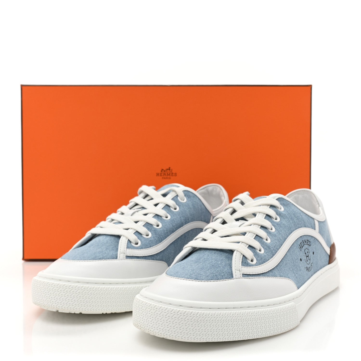 Hermes Denim Calfskin Mens Get Sneakers 41 Bleu Clair White 10 of 10