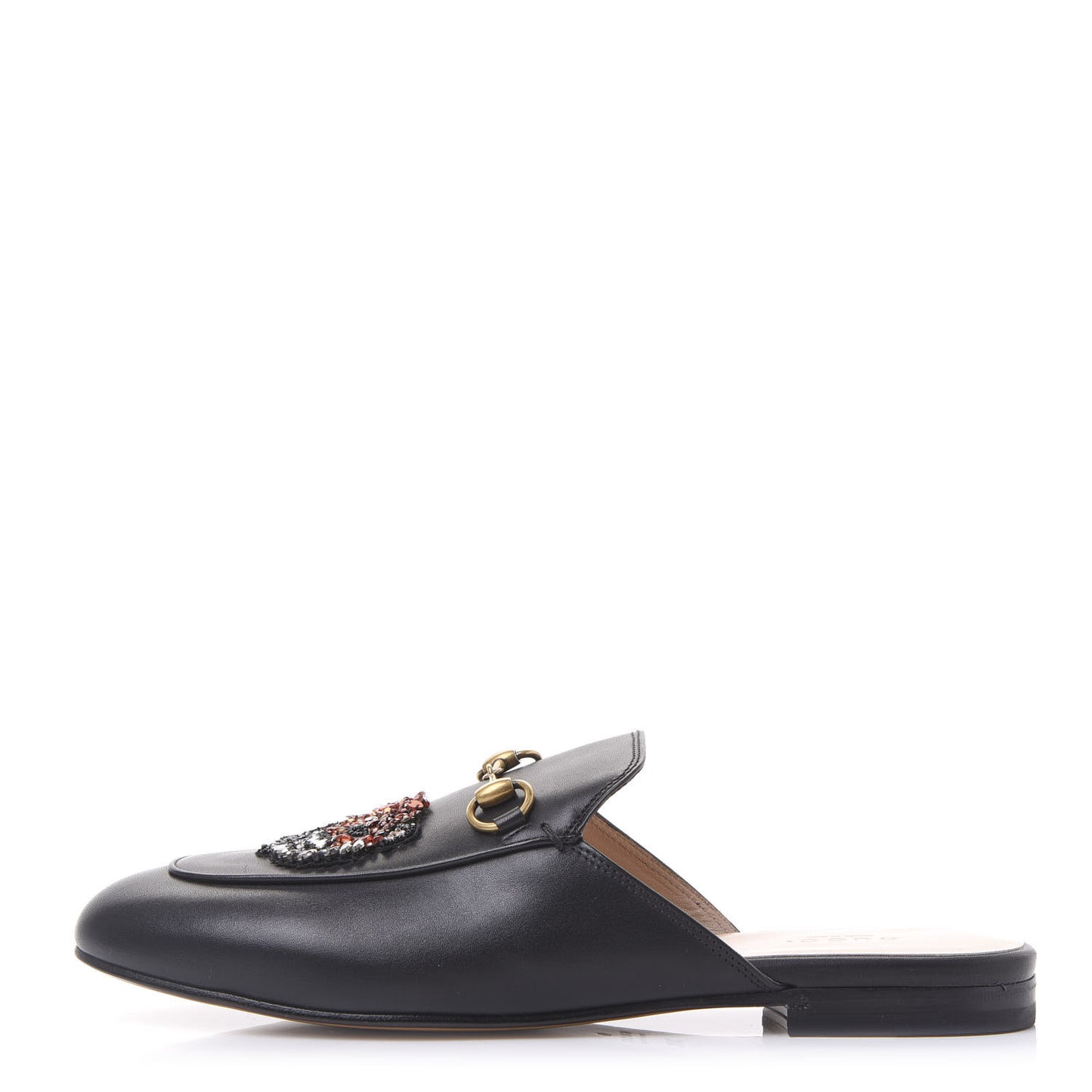 Calfskin Crystal Tiger Embroidered Princetown Slippers 38.5 Black