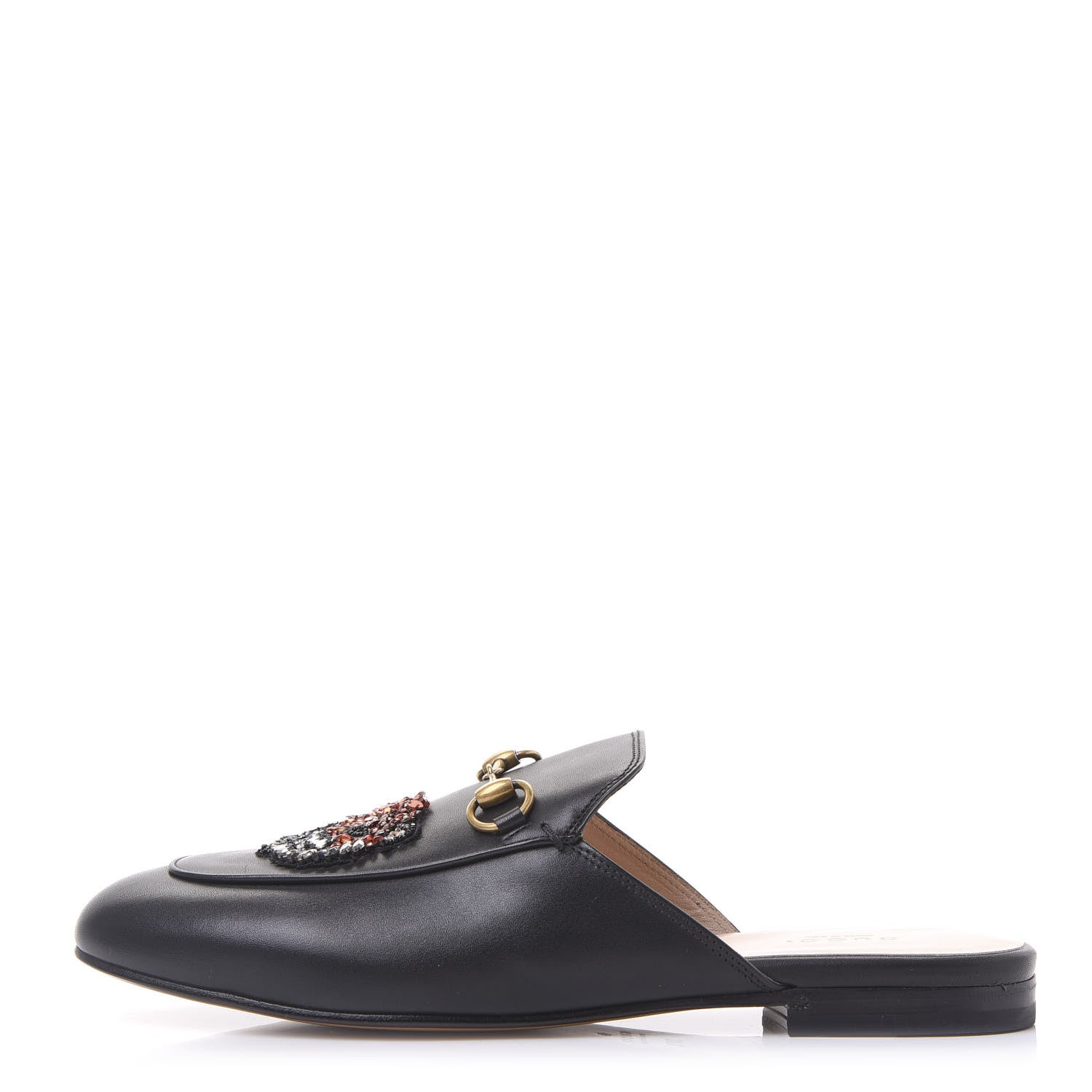 Gucci Calfskin Crystal Tiger Embroidered Princetown Slippers 38.5 Black 1 of 8