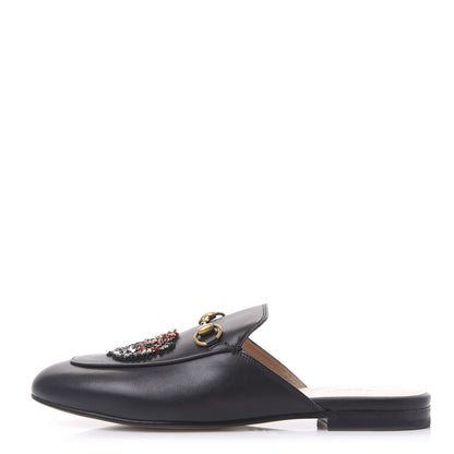 Gucci Calfskin Crystal Tiger Embroidered Princetown Slippers 38.5 Black 1 of 8