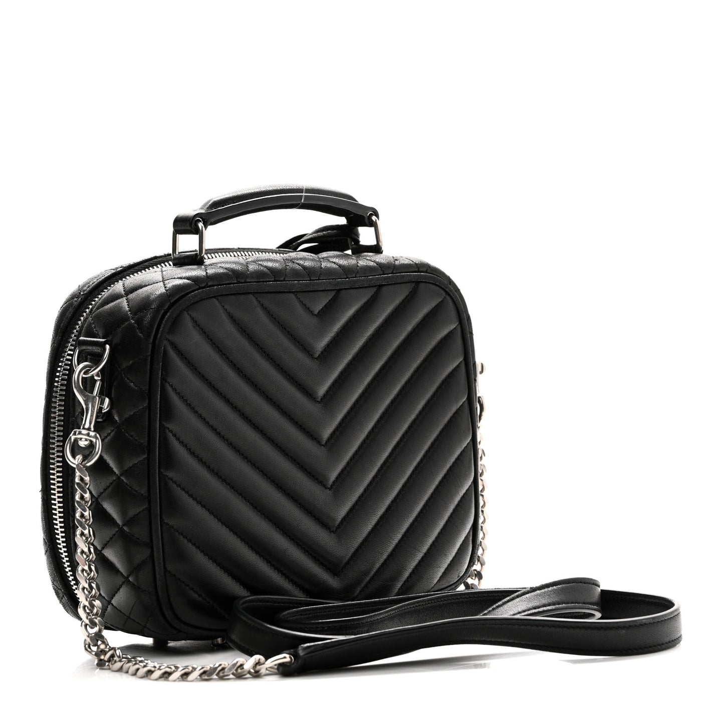 Lambskin Matelasse Chevron Lunchbox Bag Black