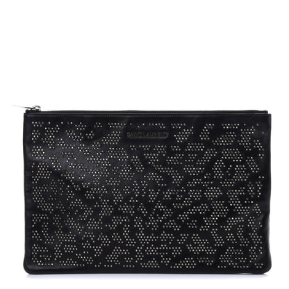 Saint Laurent Smooth Calfskin Micro-Studded Letters Zip Clutch Black 1 of 5