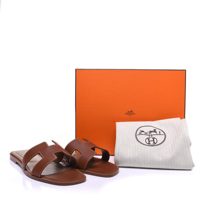 Hermes Box Calfskin Oran Sandals 38 Gold 11 of 11