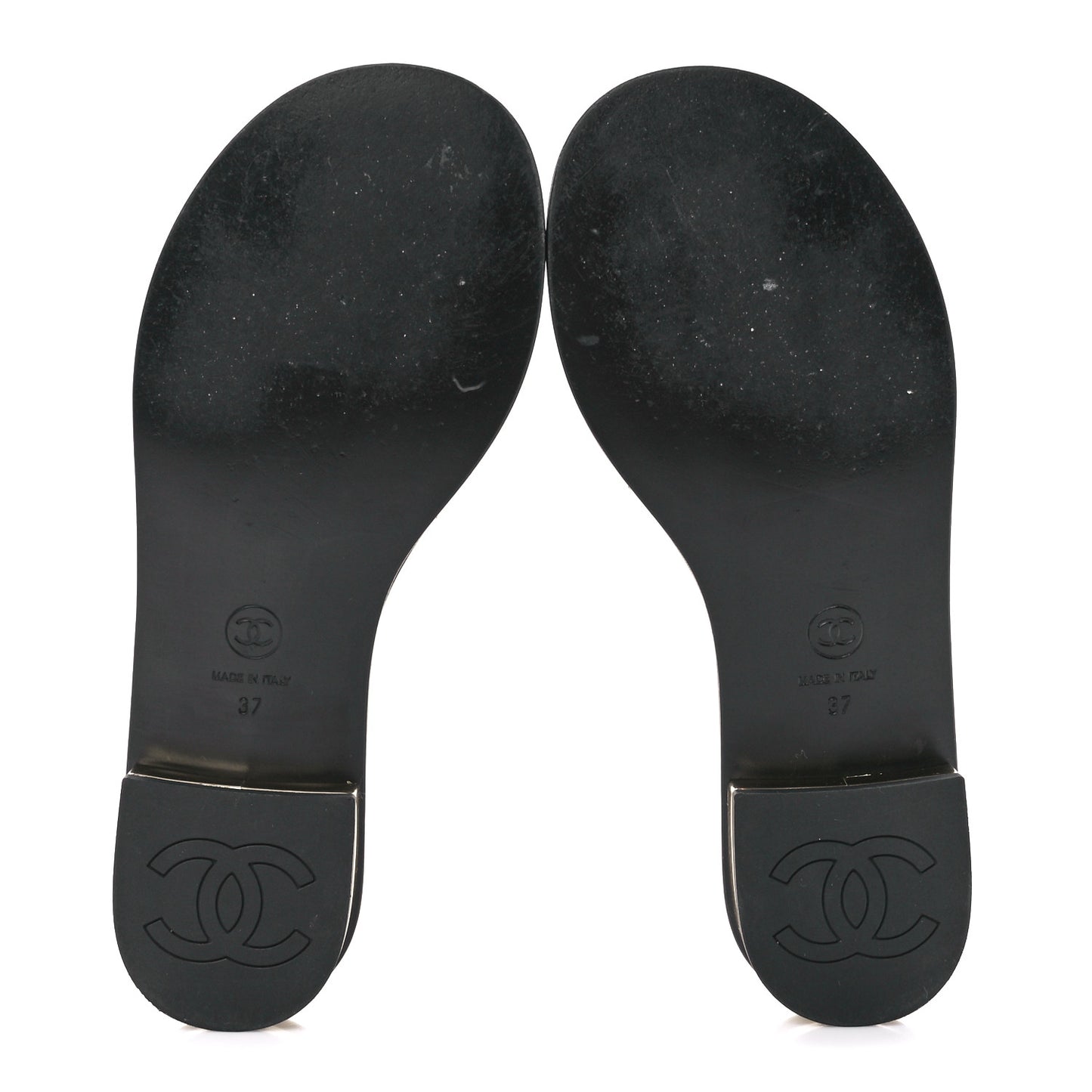Patent Goatskin Quilted CC Mules Sandals 37 Black