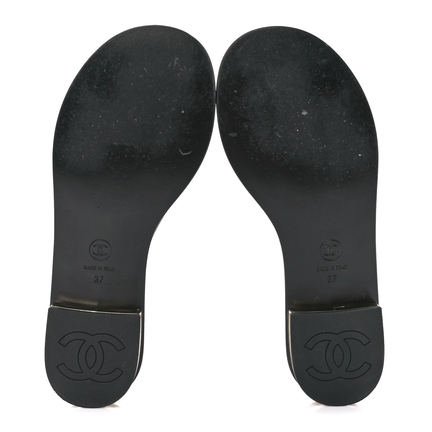 Chanel Patent Goatskin Quilted CC Mules Sandals 37 Black 5 of 11