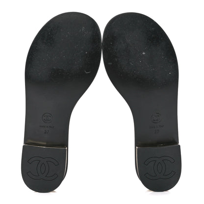Chanel Patent Goatskin Quilted CC Mules Sandals 37 Black 5 of 11