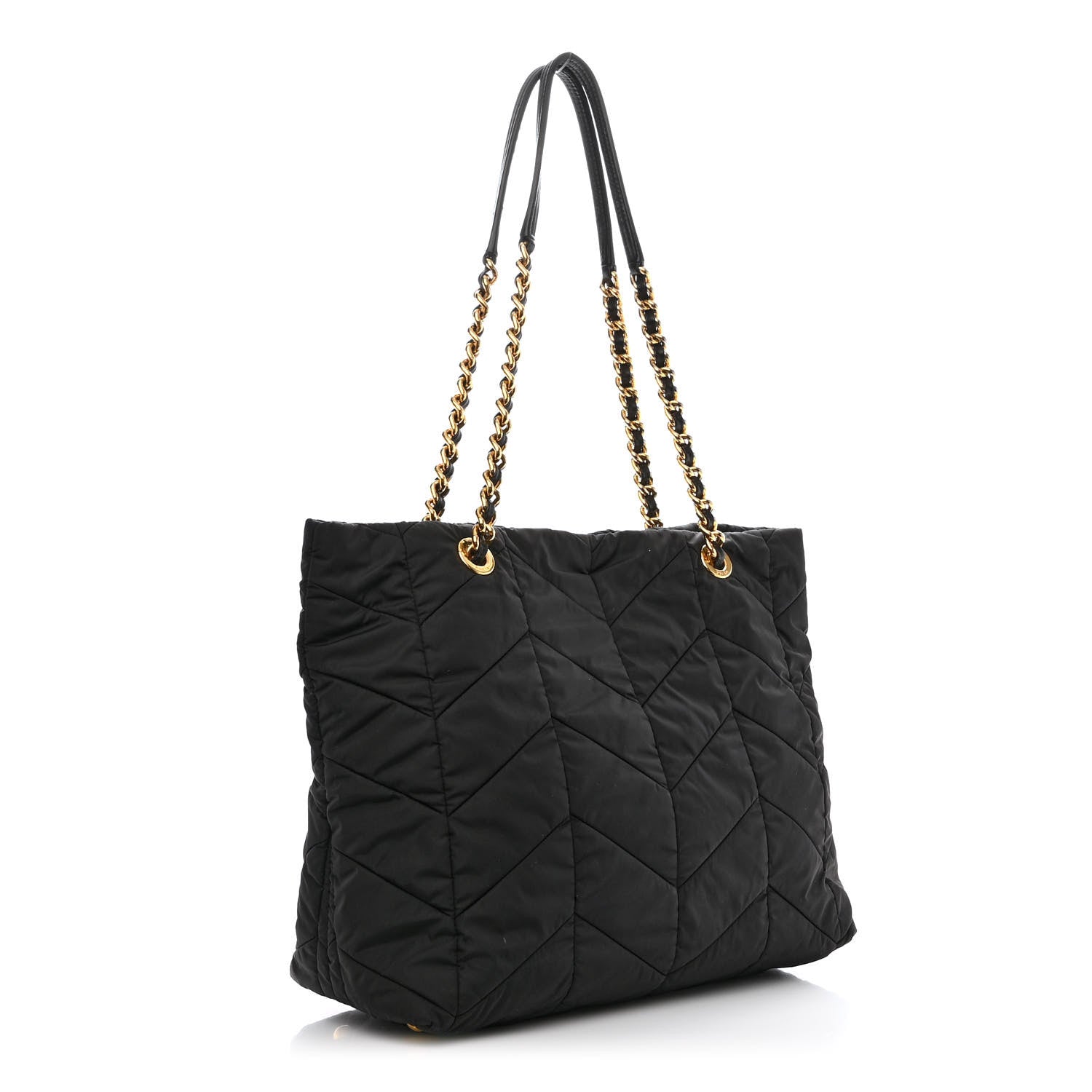 Prada Tessuto Nylon Chevron Quilted Chain Tote Black 3 of 13