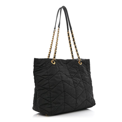 Prada Tessuto Nylon Chevron Quilted Chain Tote Black 3 of 13