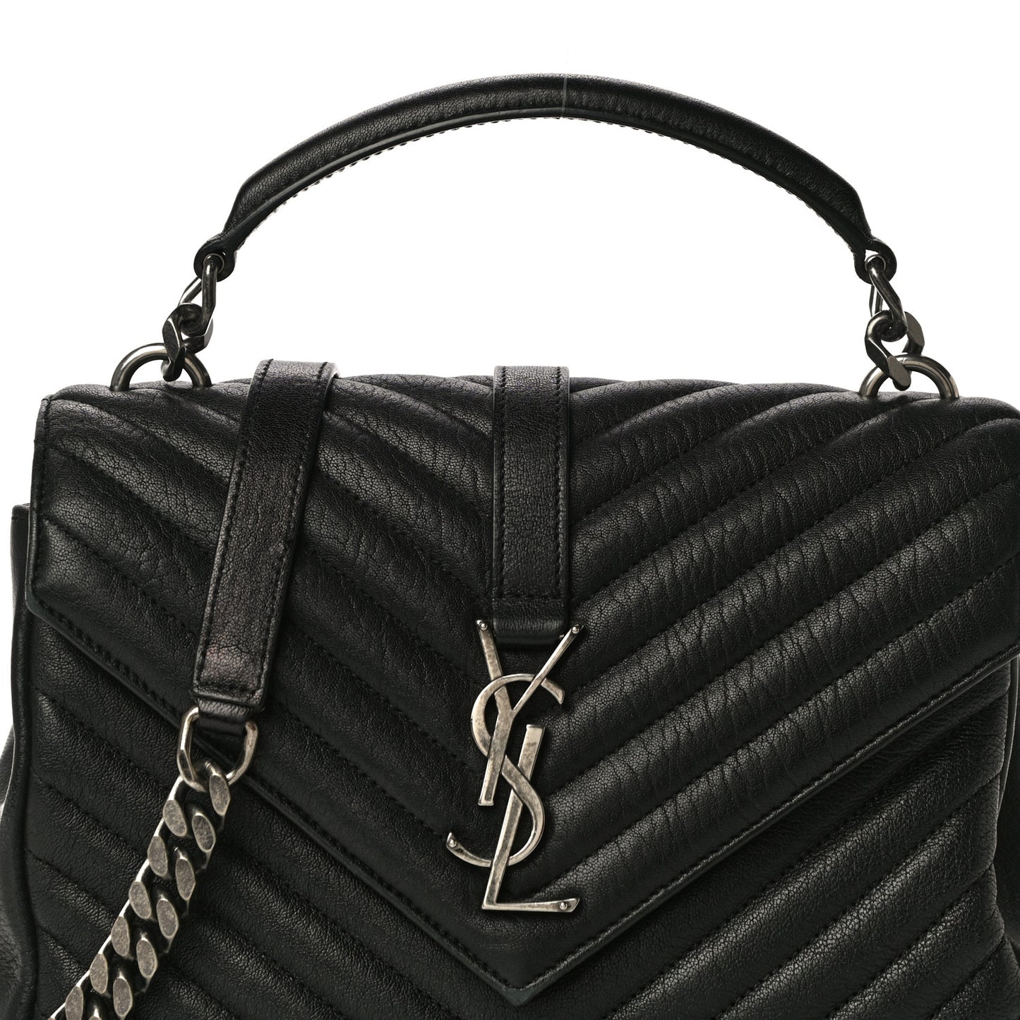 Sheepskin Matelasse Chevron Monogram Medium College Bag Black