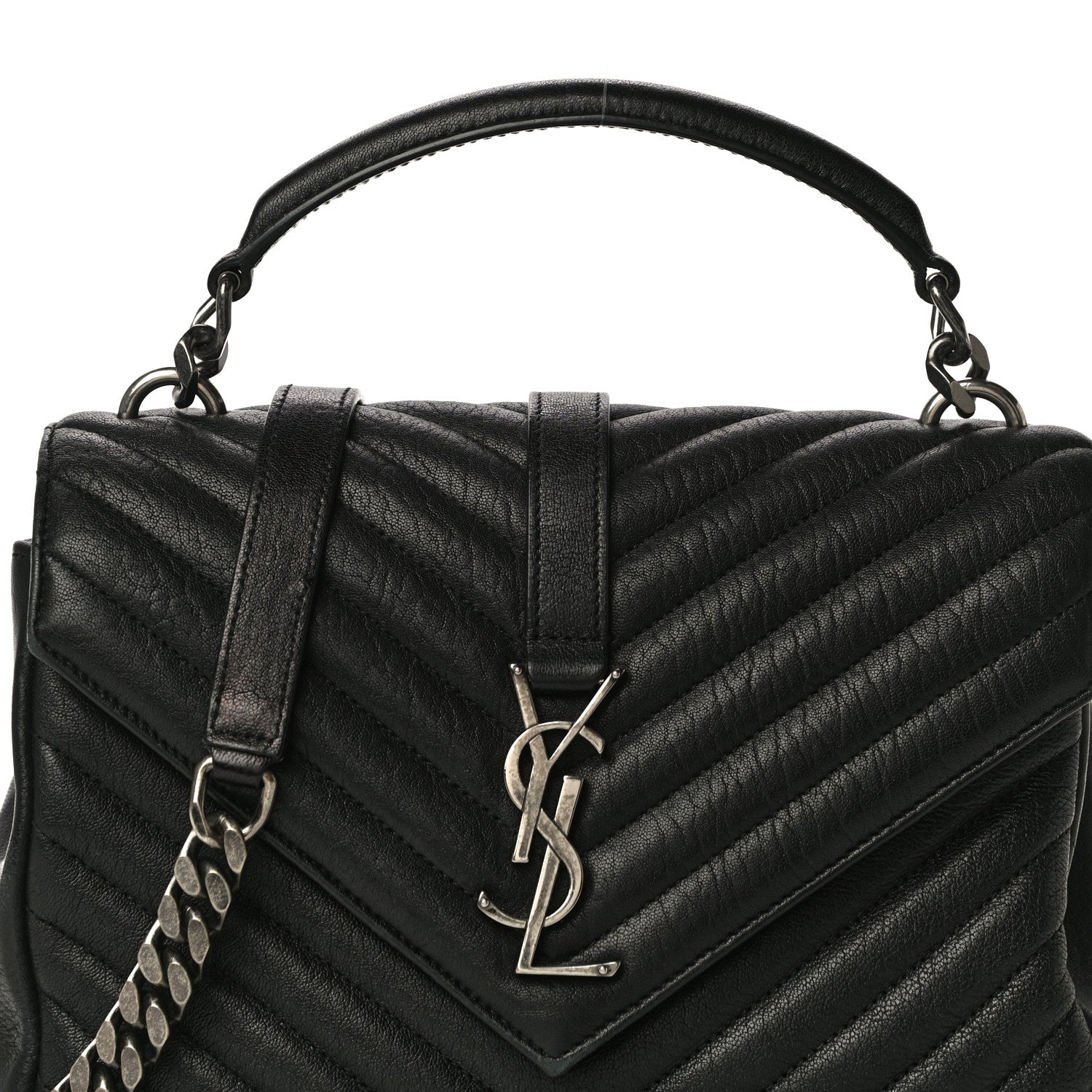 Saint Laurent Sheepskin Matelasse Chevron Monogram Medium College Bag Black 8 of 20