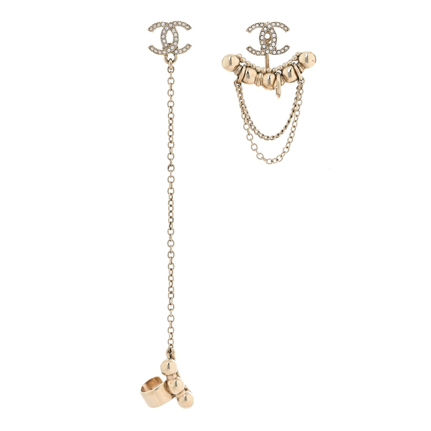 Metal Crystal CC Chain Cuff Earrings Gold