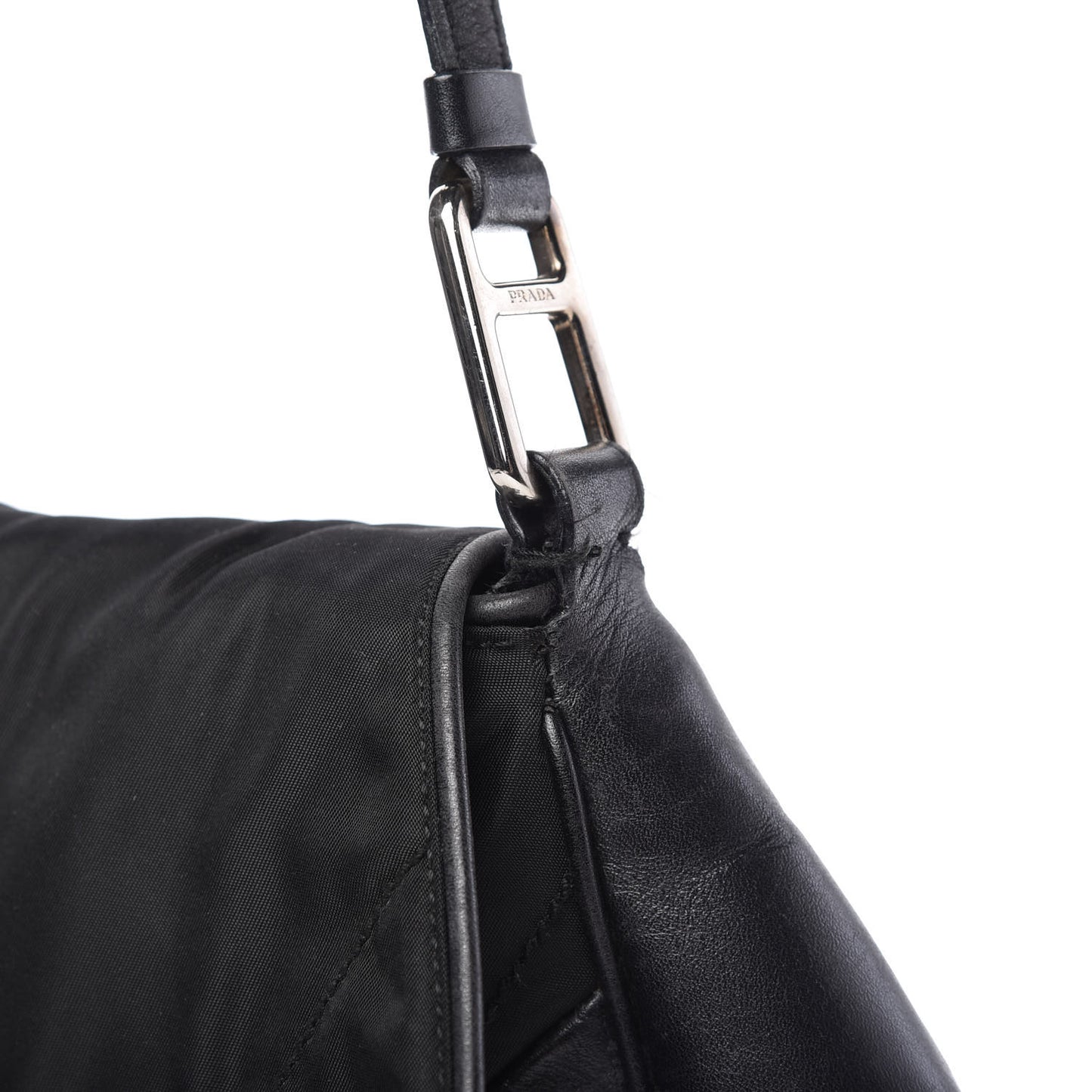 Tessuto Nylon Calfskin Shoulder Bag Black