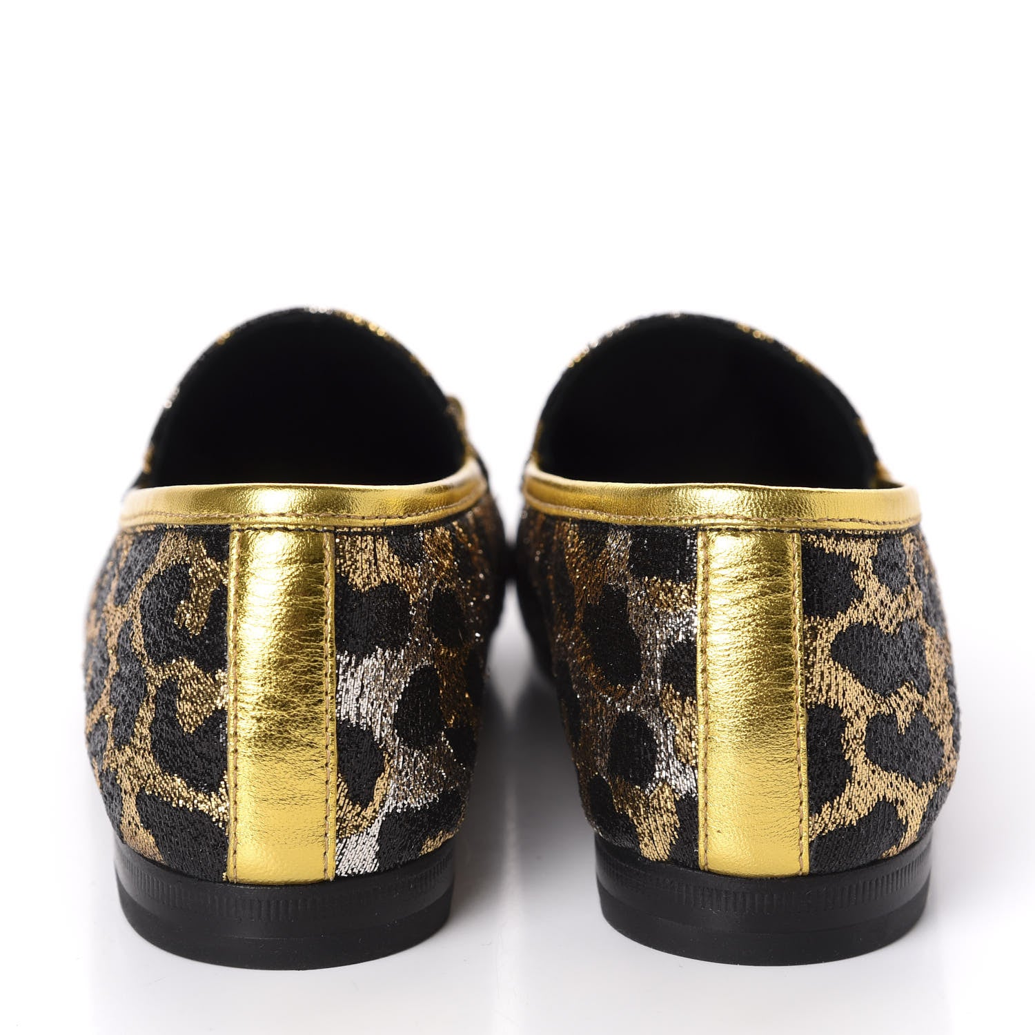 Gucci Jacquard Leopard Print Horsebit Womens Jordaan Loafers 37.5 Gold 6 of 11