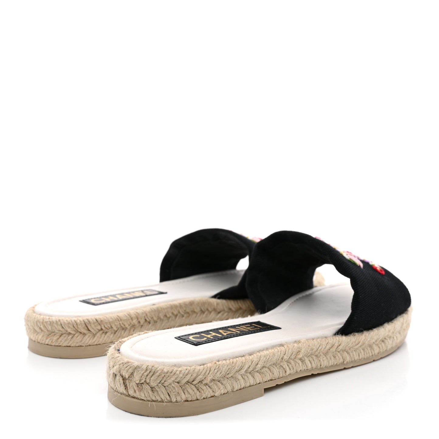 Canvas Embroidered CC Floral Espadrille Slip On Sandals 39 Black Multicolor