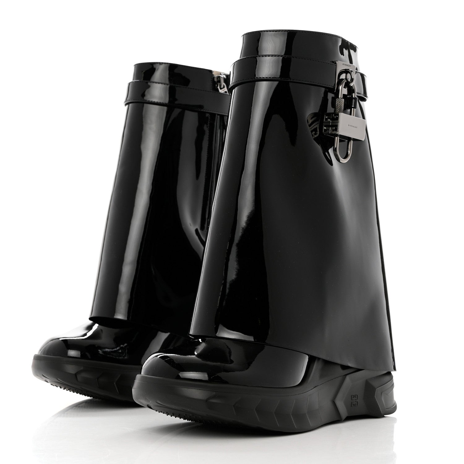 Givenchy Patent Shark Lock Biker Ankle Boots 38 Black 3 of 8