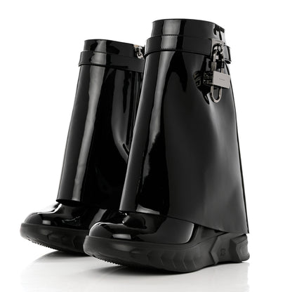 Givenchy Patent Shark Lock Biker Ankle Boots 38 Black 3 of 8