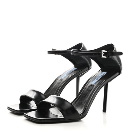 Prada Brushed Calfskin Logo Sandals 37.5 Black 3 of 9