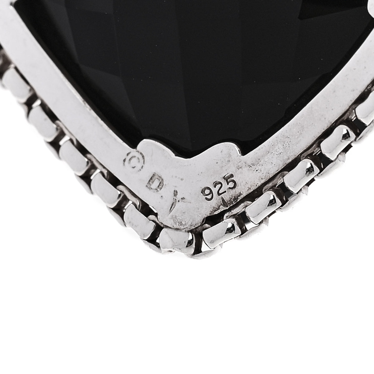 Sterling Silver Diamond Black Onyx 20mm Cushion On Point Pendant Necklace