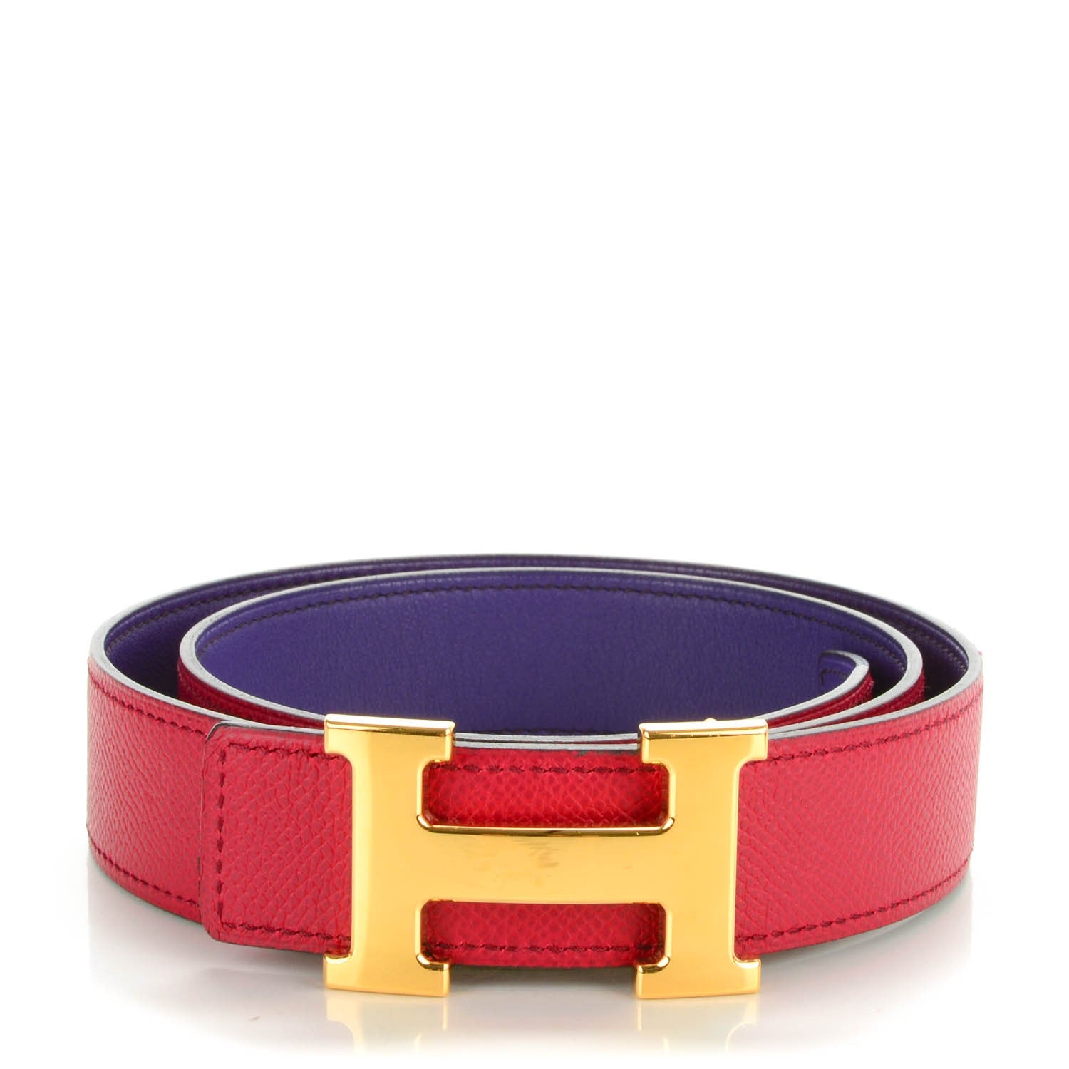 Hermes Epsom Swift 32mm H Belt 80 Rubis Iris 1 of 8