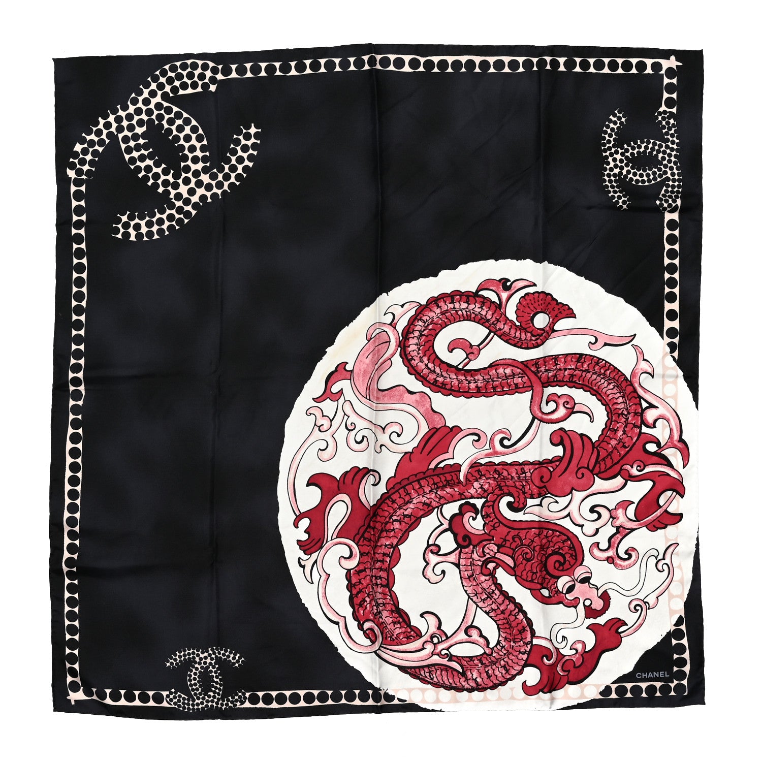 Chanel Silk Dragon CC Scarf Black 1 of 3