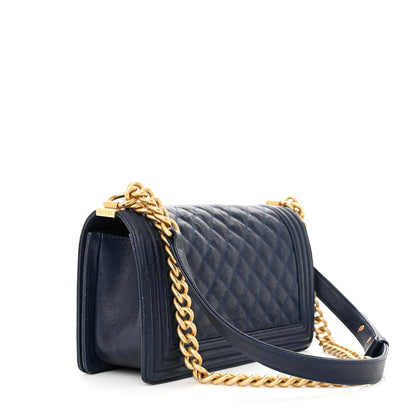 Chanel Caviar Quilted Medium Boy Flap Dark Navy Blue 3 of 9