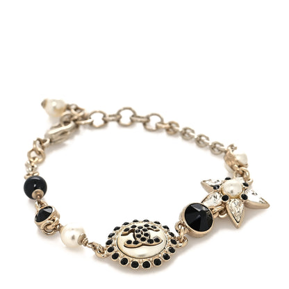 Chanel Pearl Crystal CC Charm Bracelet Black Gold 1 of 5