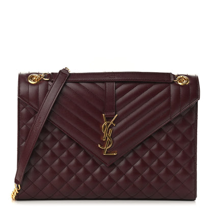 Saint Laurent Grain De Poudre Mixed Matelasse Large Triquilt Monogram Satchel Rouge Legion 1 of 7
