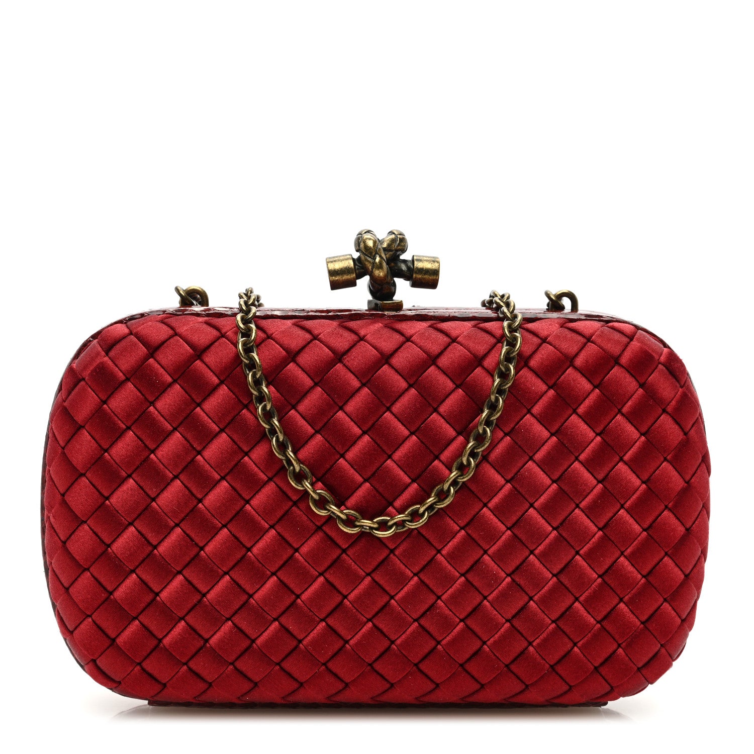 Bottega Veneta Satin Intreccio Impero Ayers Chain Knot Clutch Red 1 of 9