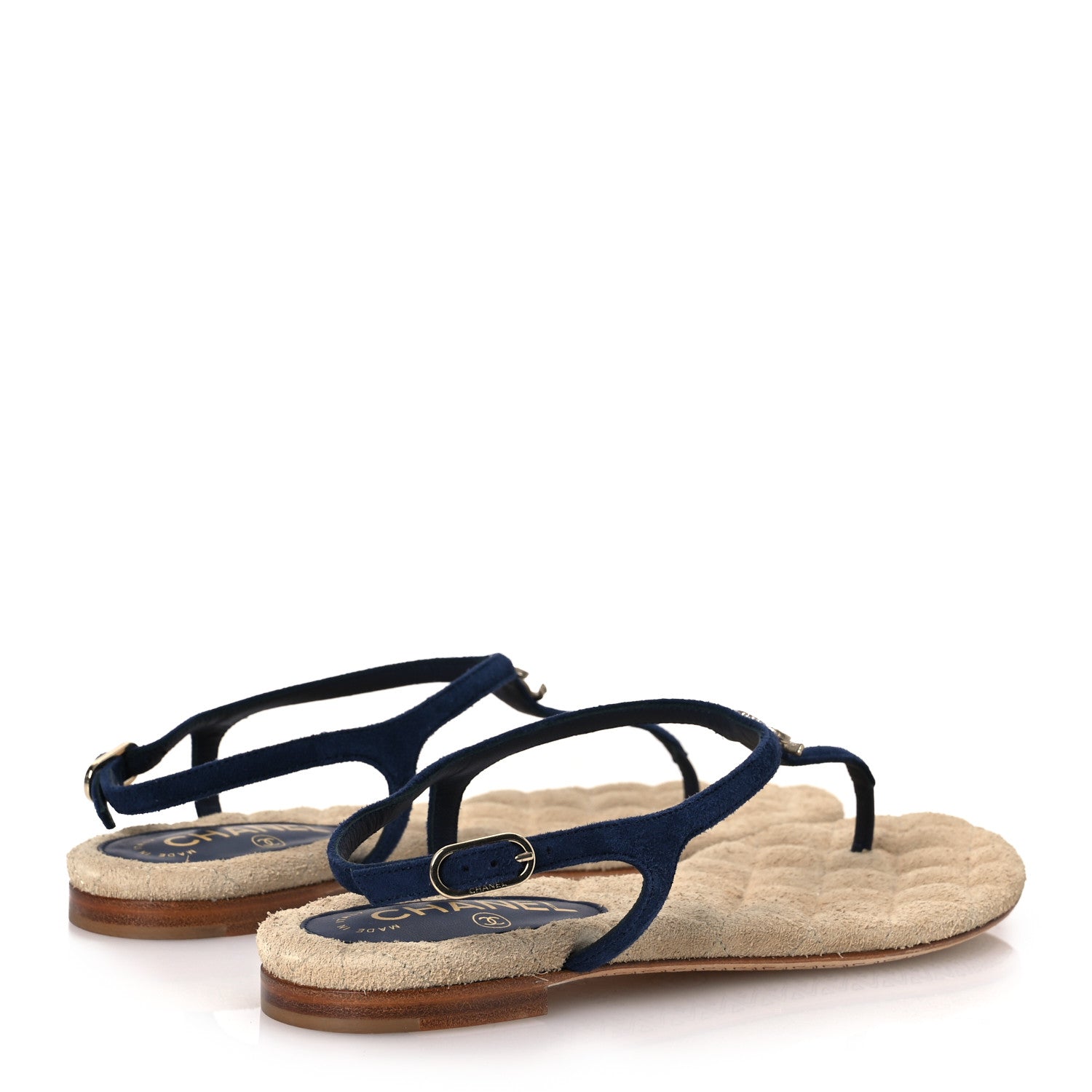 Chanel Suede Crystal CC Thong Sandals 39.5 Navy 5 of 13